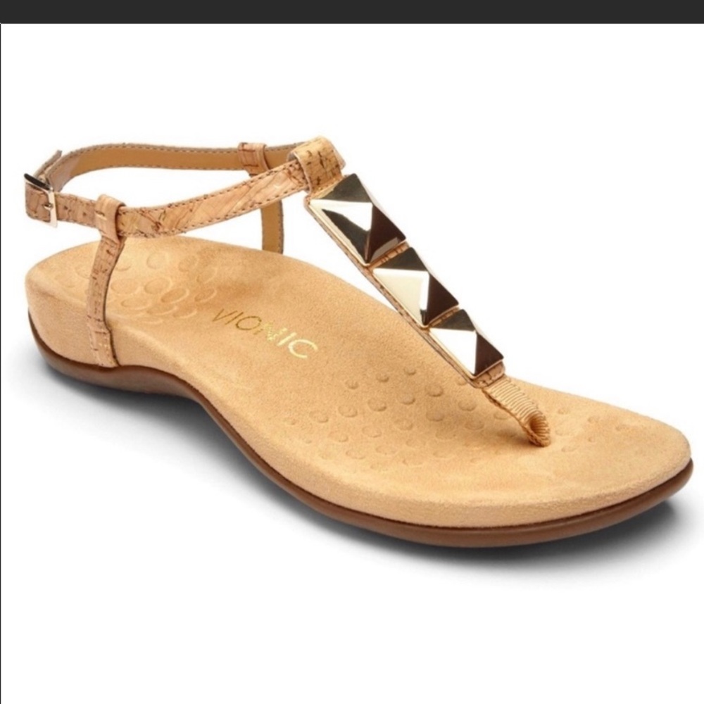 Vionic Orthaheel Nala Gold Cork Thong Sandal 9